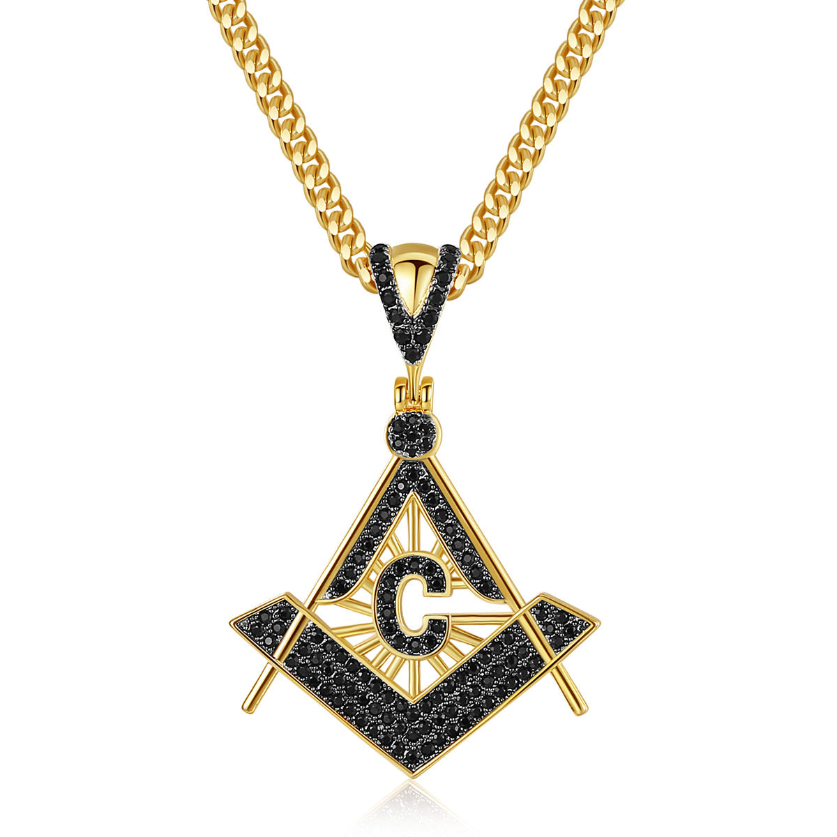Master Mason Blue Lodge Necklace - Gold & Black Copper Zircon - Bricks Masons