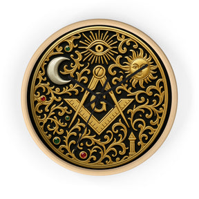Master Mason Blue Lodge Clock - S&C G with Sun Moon & Eye with Golden Ornates - Bricks Masons