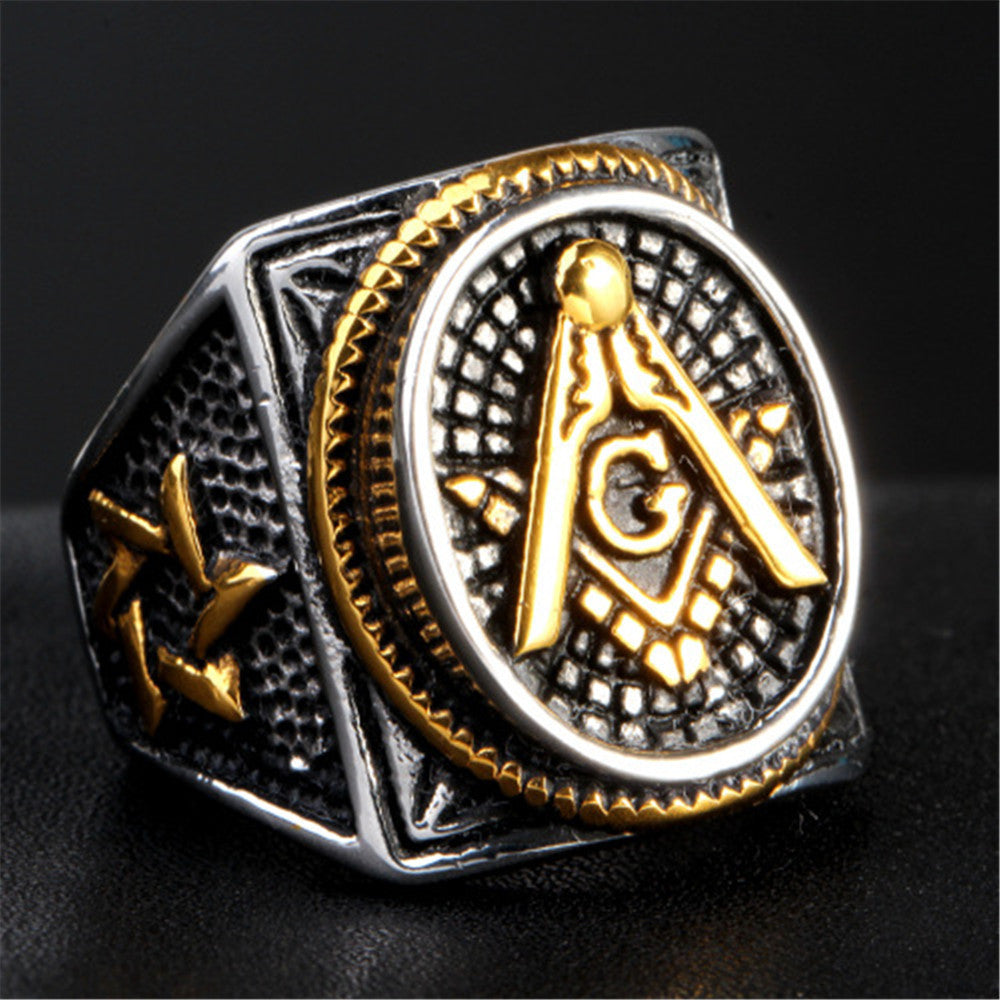 Master Mason Blue Lodge Ring - Square & Compass G Silver & Gold Stainless Steel - Bricks Masons