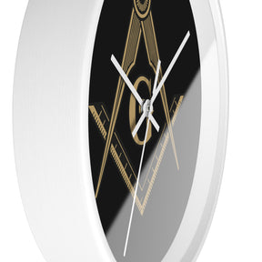 Master Mason Blue Lodge Clock - Golden S&C G on Black Dial - Bricks Masons