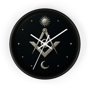 Master Mason Blue Lodge Clock - S&C on Wooden Frame with Plexiglass Cover - Bricks Masons