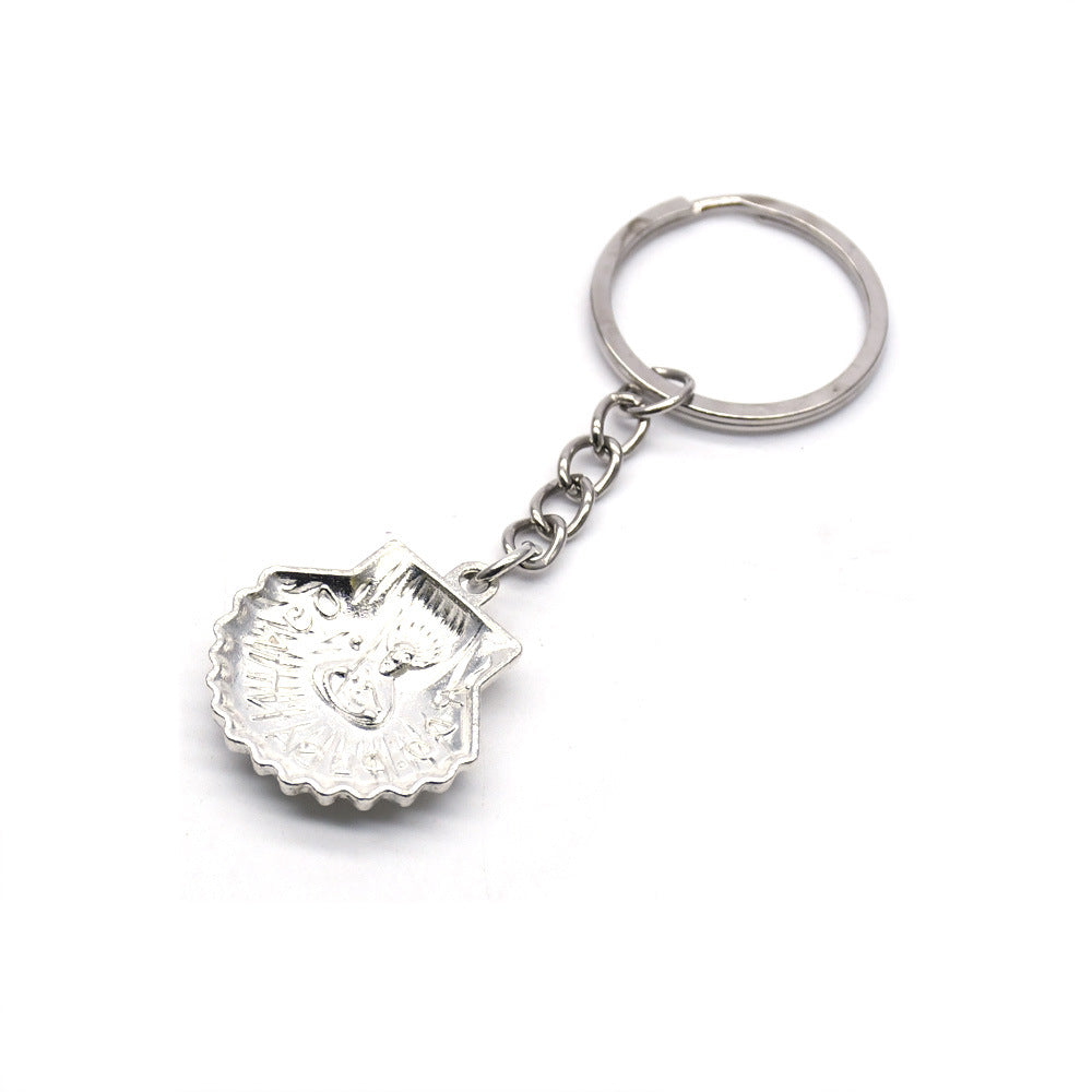 St. Thomas of Acon Keychain - Silver Cross Shell Cross Pendant - Bricks Masons