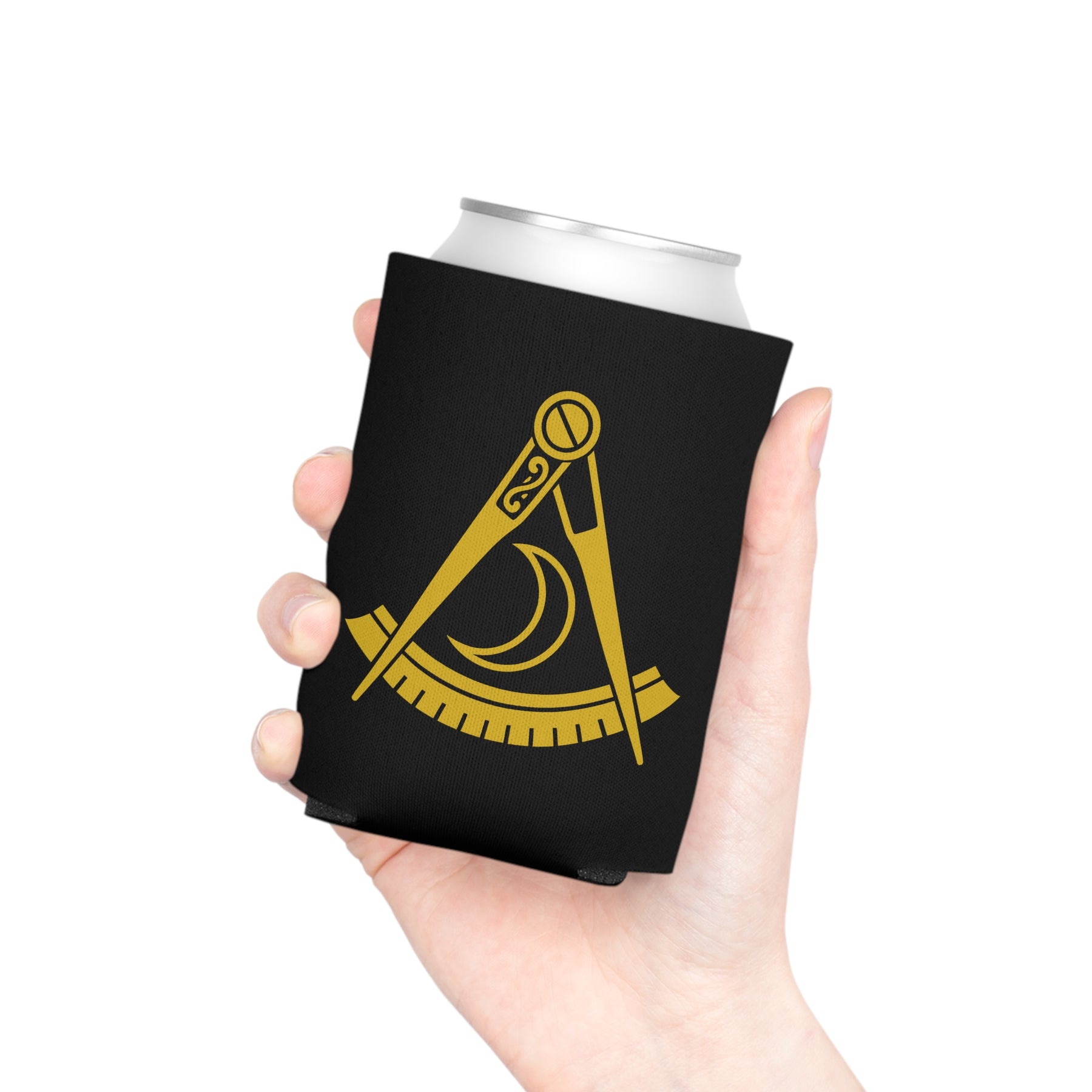District Deputy Grand Master Blue Lodge Can Cooler - Black & Gold Square & Compass - Bricks Masons