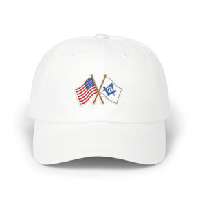 Master Mason Blue Lodge Baseball Cap - Cotton Various Colors Crossed Flags - Bricks Masons