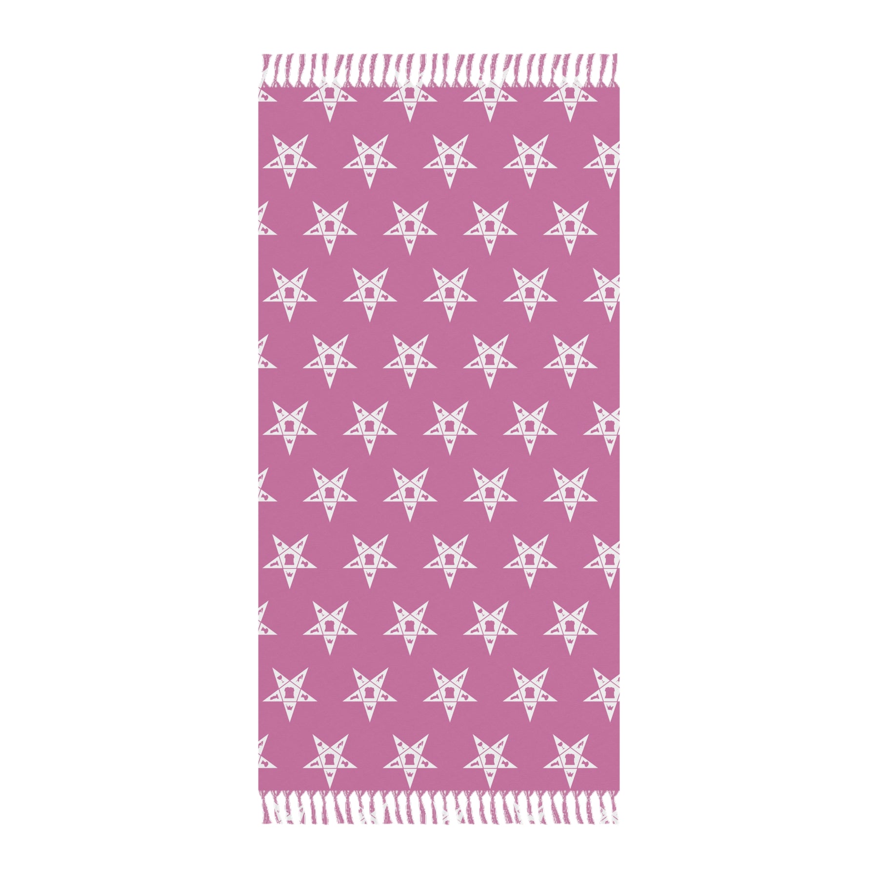 OES Towel - Beach Pink With White Stars Polyester With Knotted Tassels - Bricks Masons