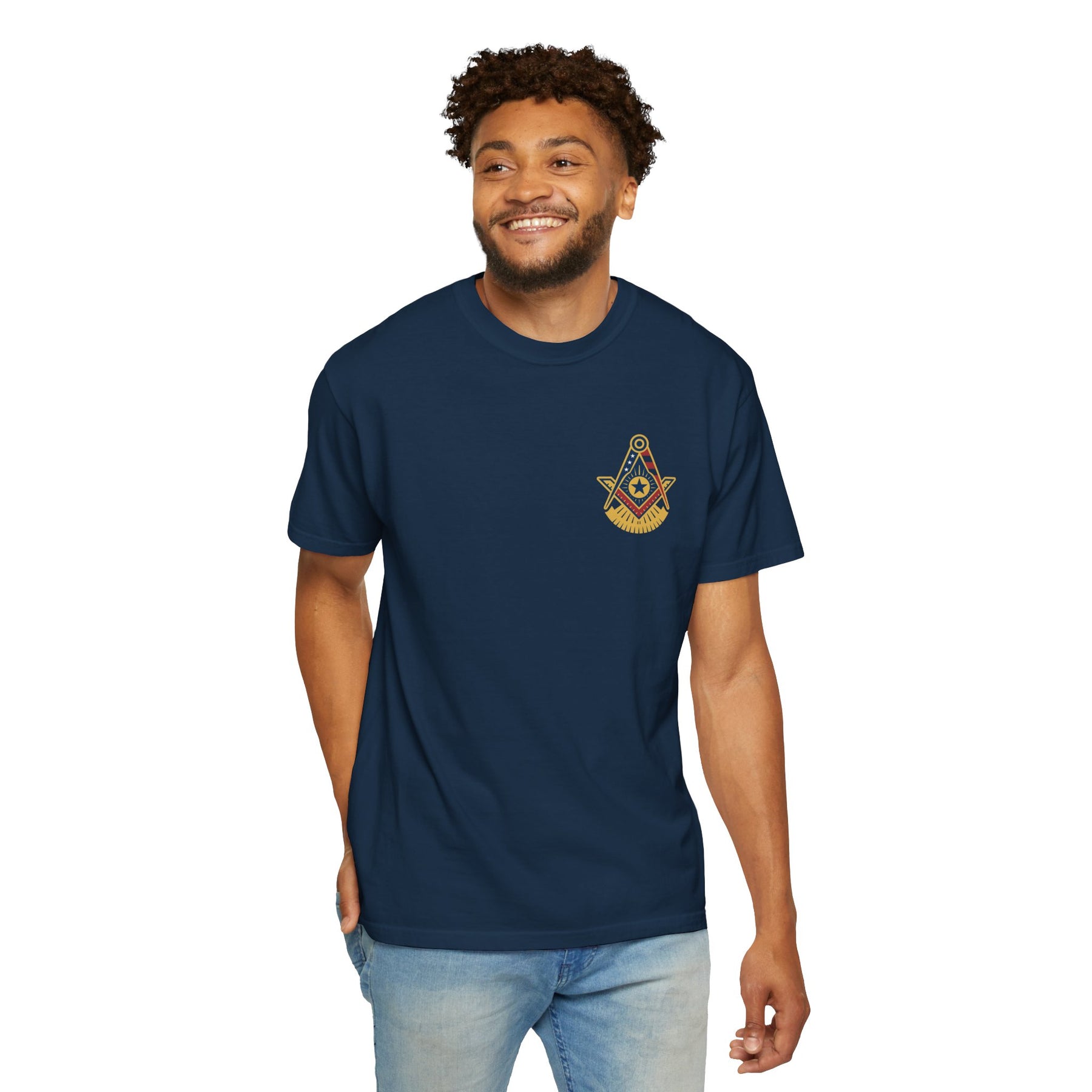 Past Master Blue Lodge T-Shirt - Garment-Dyed US Flag - Bricks Masons