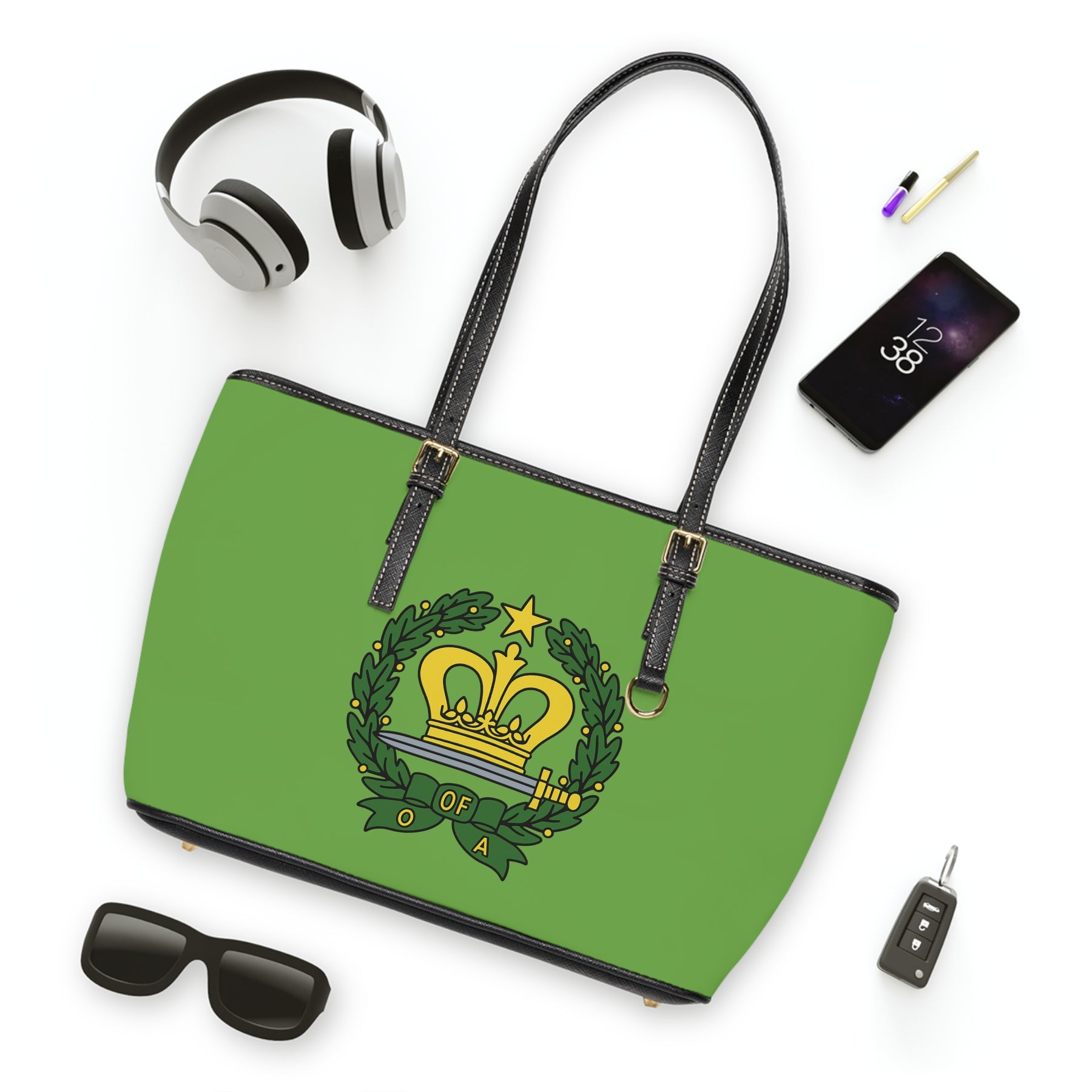Order of the Amaranth Handbag - Green PU Leather With Ample Interior - Bricks Masons