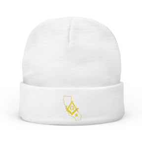 Master Mason Blue Lodge Beanie - Knit Embroidery Gold Square & Compass G California Mason - Bricks Masons