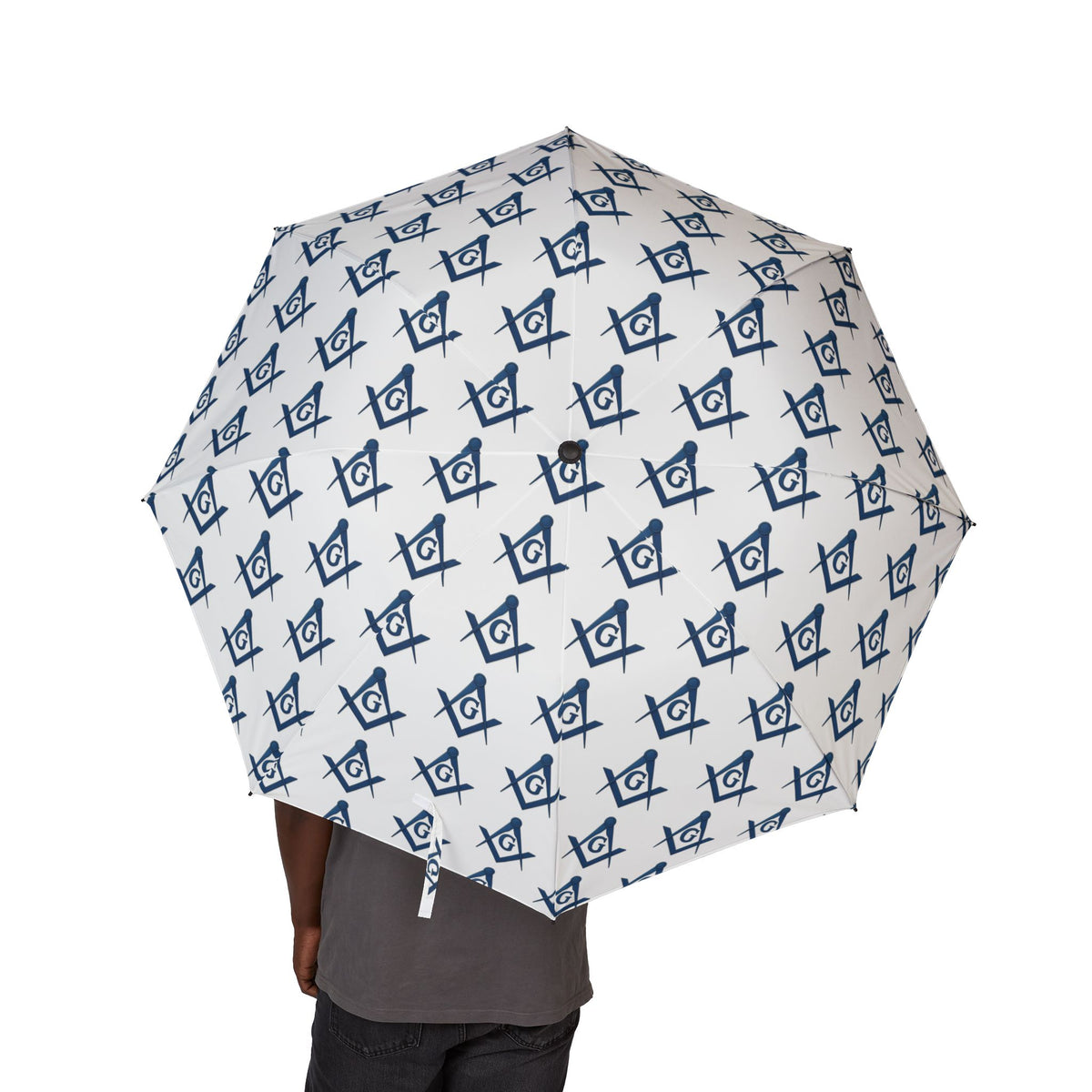 Master Mason Blue Lodge Umbrella - White with Blue Square & Compass G - Bricks Masons