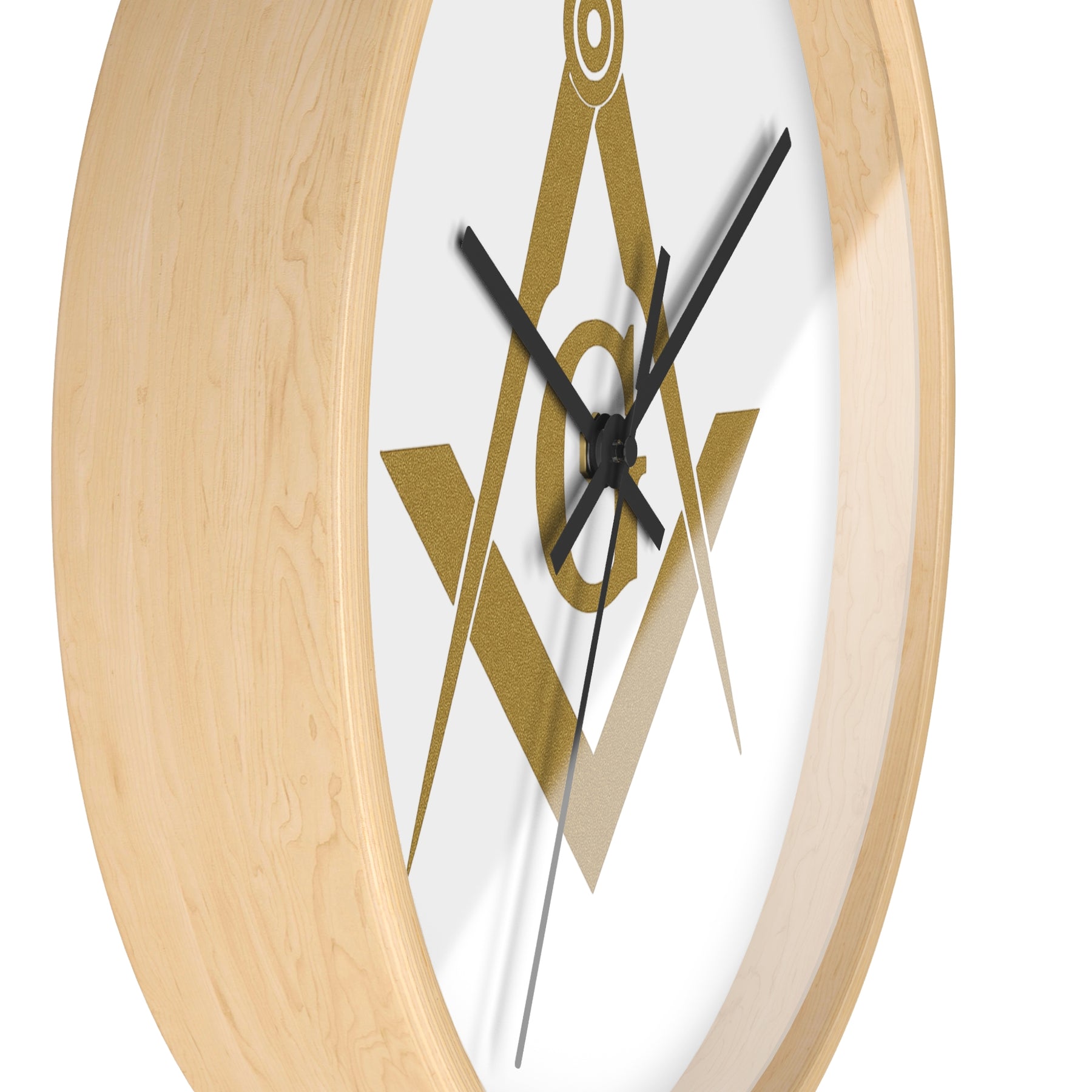Master Mason Blue Lodge Clock - Golden Square & Compass G on White Dial - Bricks Masons