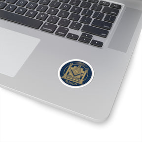 Master Mason Blue Lodge Sticker Decal - Kiss-Cut Blue & Gold With Pillars - Bricks Masons