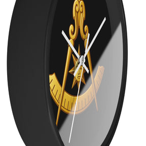 Past Master Blue Lodge Clock - Compass Sun & Quadrant Symbol with Wooden Frame - Bricks Masons