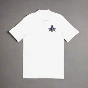 Master Mason Blue Lodge Polo Shirt - Embroidered Square & Compass G US Flag - Bricks Masons