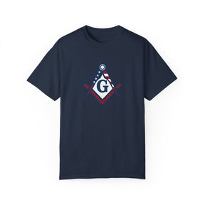 Master Mason Blue Lodge T-Shirt - Garment-Dyed USA Flag Mason - Bricks Masons