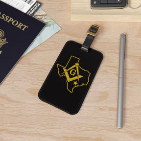 Master Mason Blue Lodge Luggage Tag - Black Texas Mason With Black Leather Strap - Bricks Masons