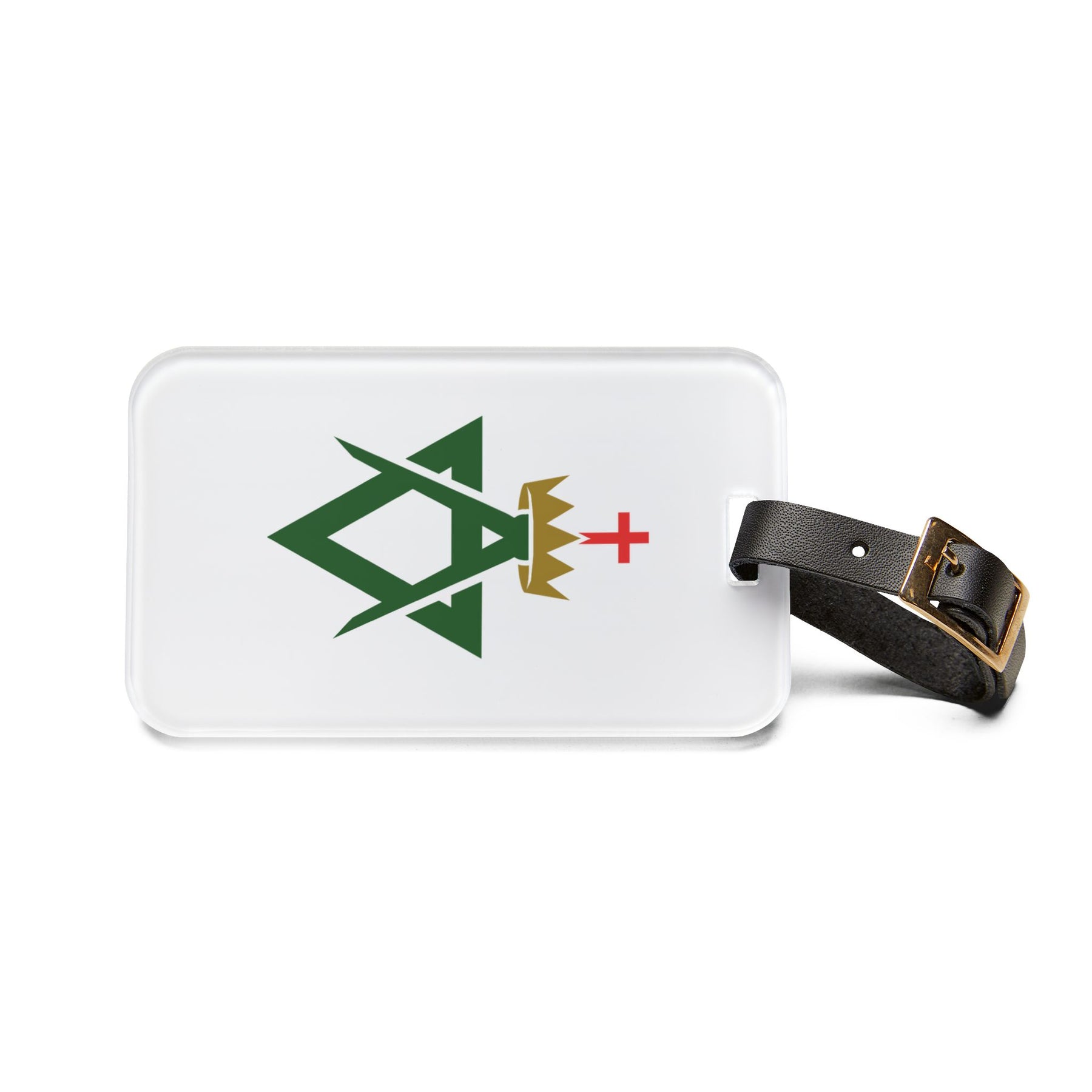 Allied Masonic Degrees Luggage Tag - White With Black Leather Strap - Bricks Masons