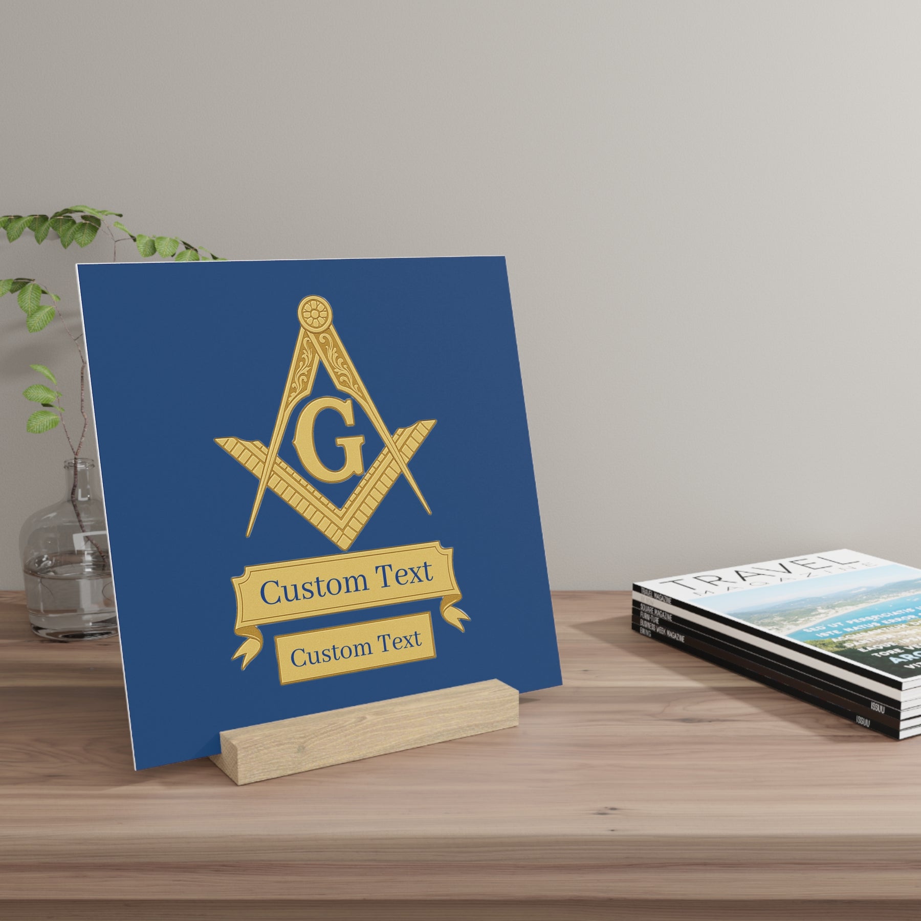 Master Mason Blue Lodge Plaque - Square & Compass G with Custom Text - Bricks Masons