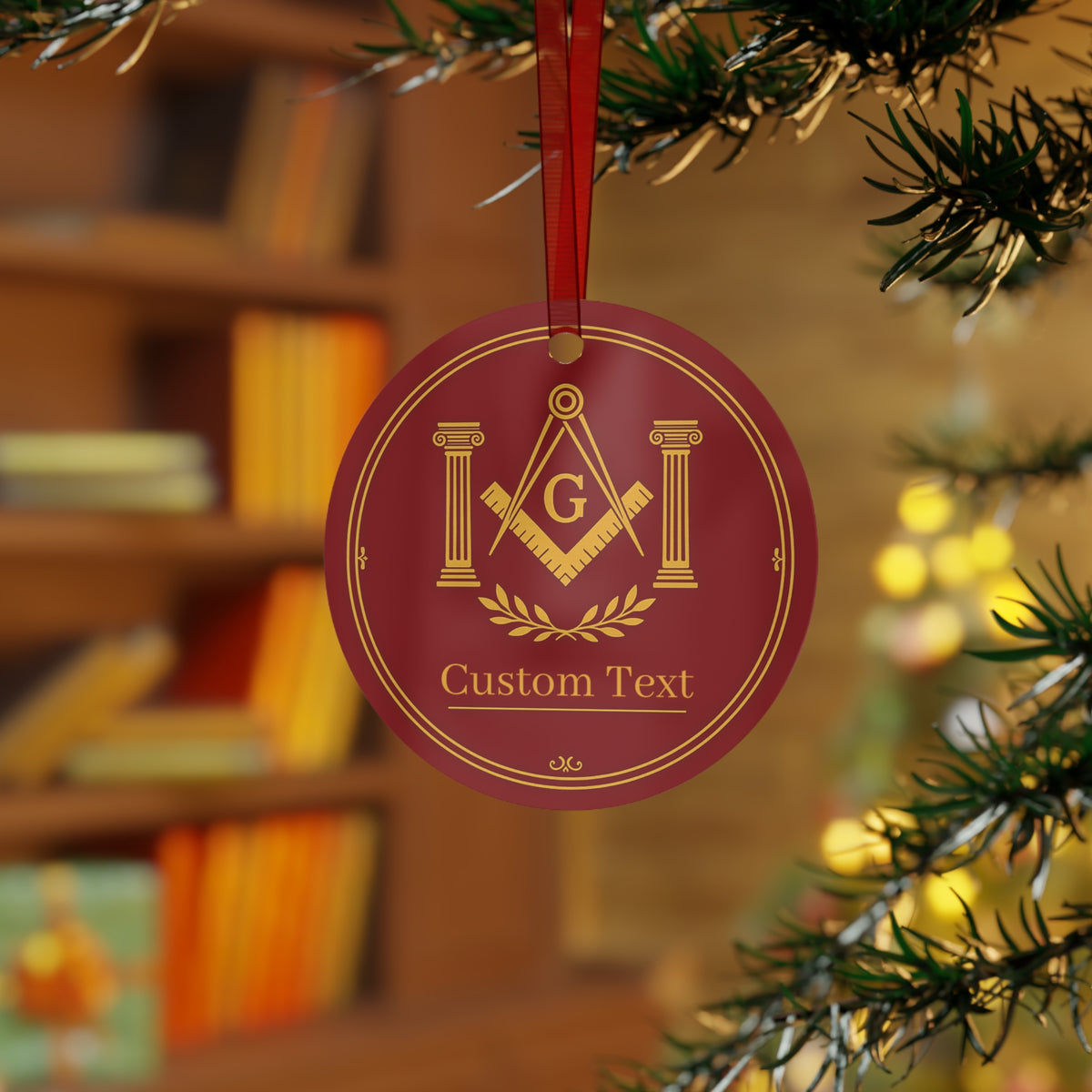 Master Mason Blue Lodge Christmas Ornament - Square & Compass G with Pillars Customized - Bricks Masons