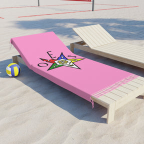 OES Towel - Pink Polyester With Knotted Tassels Beach Cloth - Bricks Masons