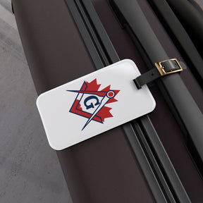 Master Mason Blue Lodge Canada Jurisdiction Luggage Tag - Red Maple Leaf Leather Strap - Bricks Masons