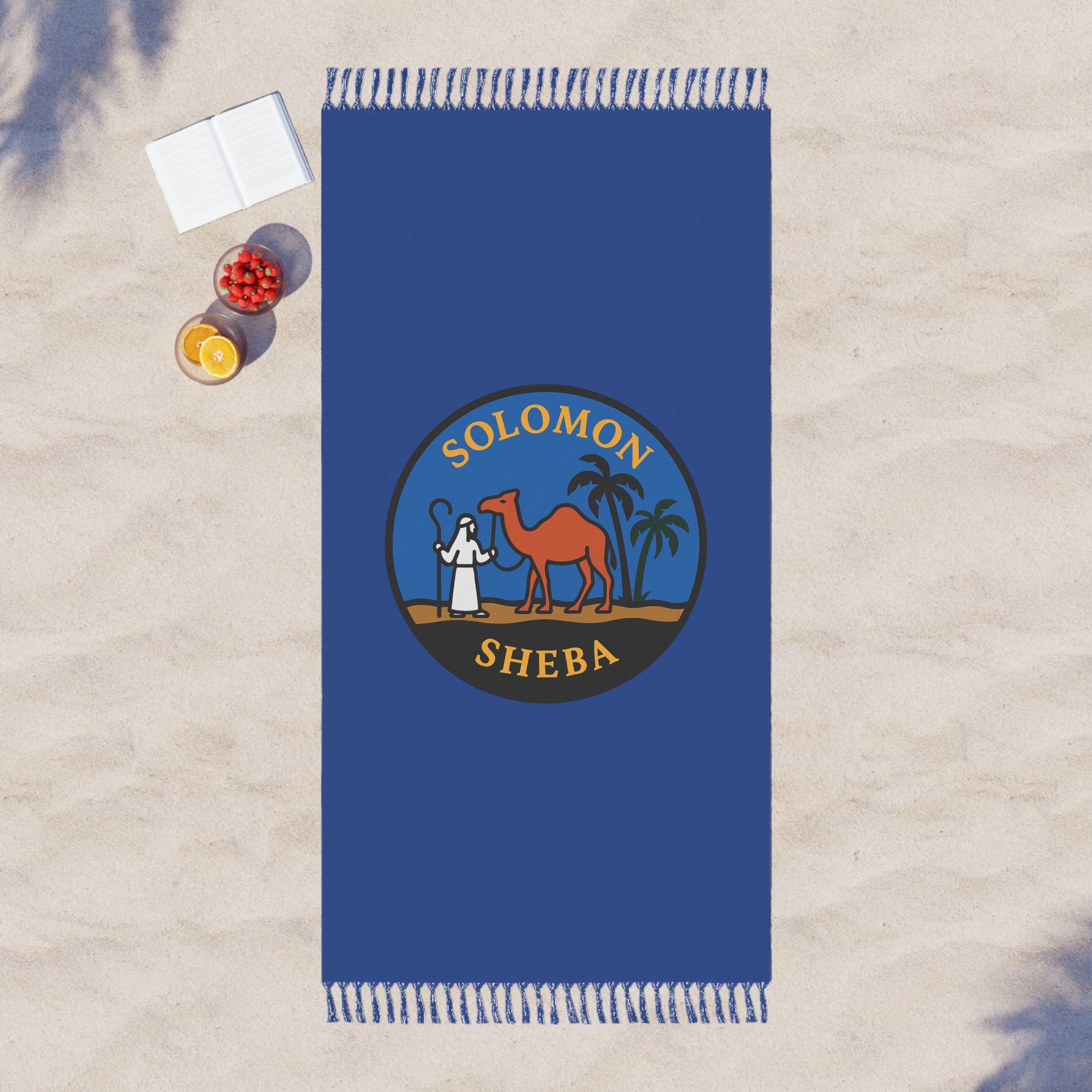 Queen of the South Towel - Blue Polyester Beach Cloth With Knotted Tassels - Bricks Masons
