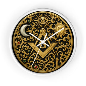 Master Mason Blue Lodge Clock - S&C G with Sun Moon & Eye with Golden Ornates - Bricks Masons