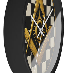 Master Mason Blue Lodge Clock - G and Square & Compass Checkered Dial - Bricks Masons