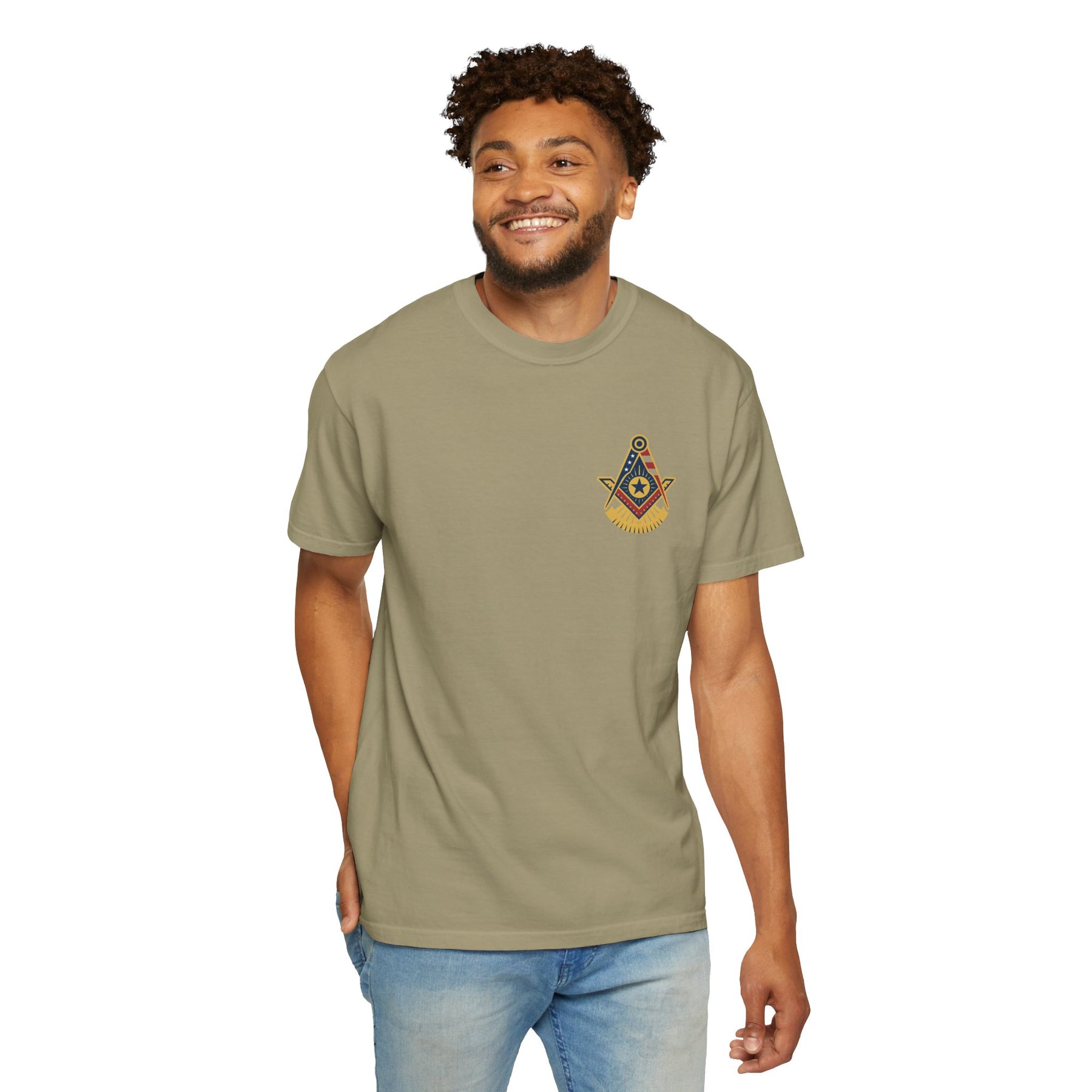 Past Master Blue Lodge T-Shirt - Garment-Dyed US Flag - Bricks Masons