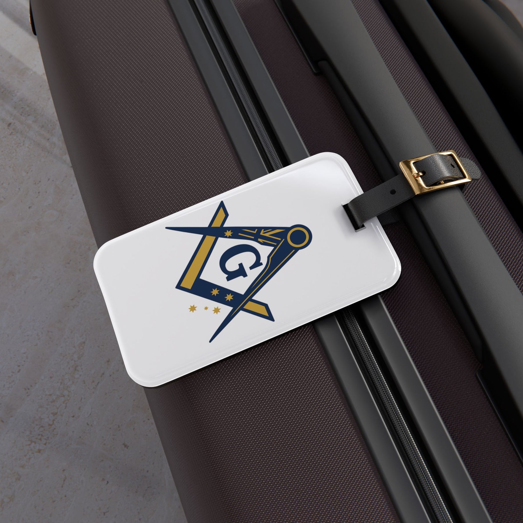 Master Mason Blue Lodge Australia Jurisdiction Luggage Tag - S&C G Black Leather Strap - Bricks Masons