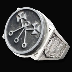Demon Ring 5 President Marbas 72 Demons Lesser Key of Solomon Goetia In Silver 2.2 cm x 1.8 cm 18 Gr Art 1783 - Bricks Masons