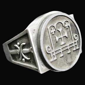 Demon Ring 8 Duke Barbatos 72 Demons Lesser Key of Solomon Goetia In Silver 2.2 cm x 1.8 cm 18 Gr Art 1786 - Bricks Masons