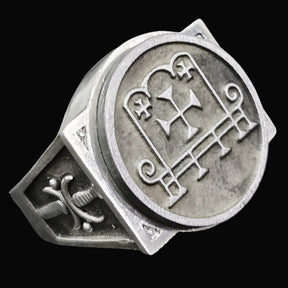 Demon Ring 8 Duke Barbatos 72 Demons Lesser Key of Solomon Goetia In Silver 2.2 cm x 1.8 cm 18 Gr Art 1786 - Bricks Masons