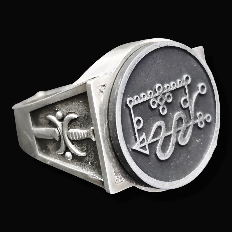 Demon Ring 15 DUKE ELIGOS 72 Demons Minor Key of Solomon Goetia In Silver 2.2 cm x 1.8 cm 18 Gr Art 1793 - Bricks Masons