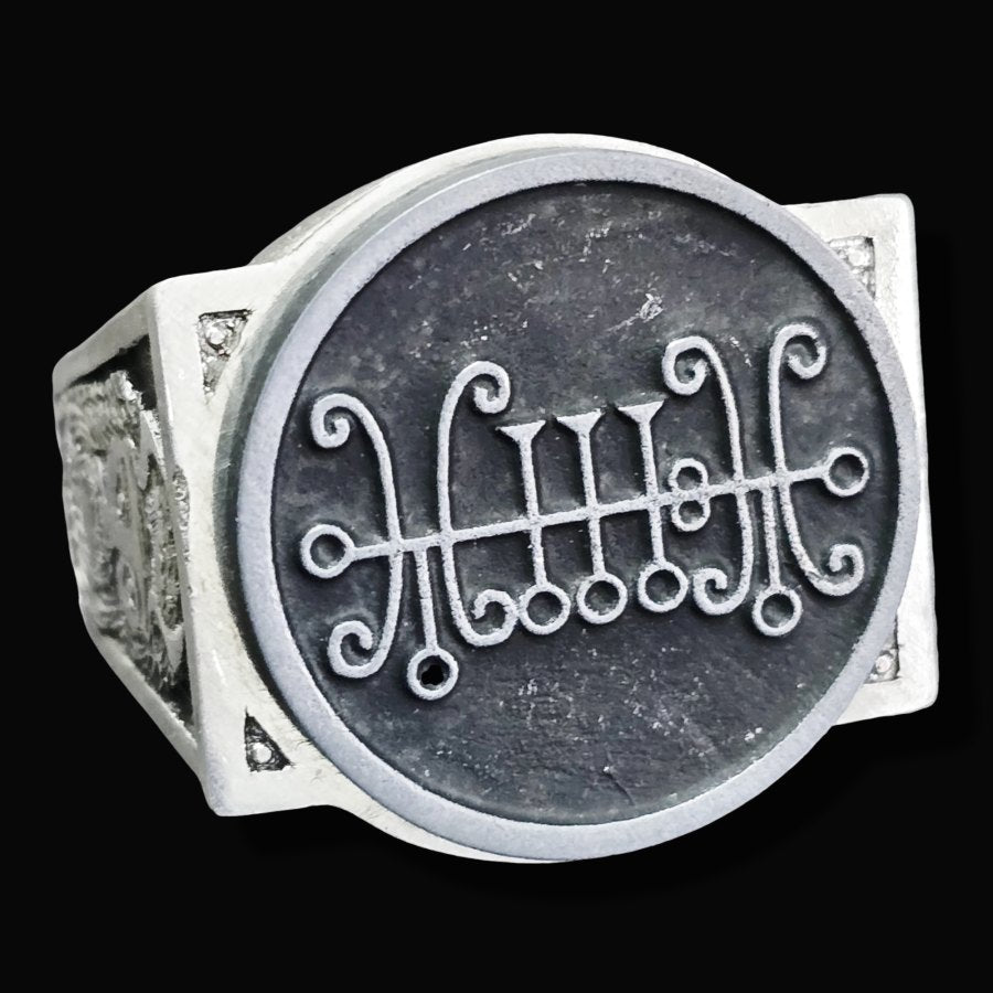Demon Ring 19 DUKE SALLOS 72 Demons Lesser Key of Solomon Goetia In Silver 2.2 cm x 1.8 cm 18 Gr Art 1797 - Bricks Masons