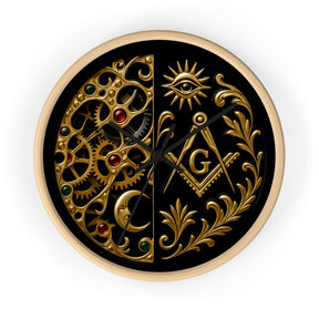 Master Mason Blue Lodge Clock - Split Dial Gear with Moon S&C G with Eye - Bricks Masons