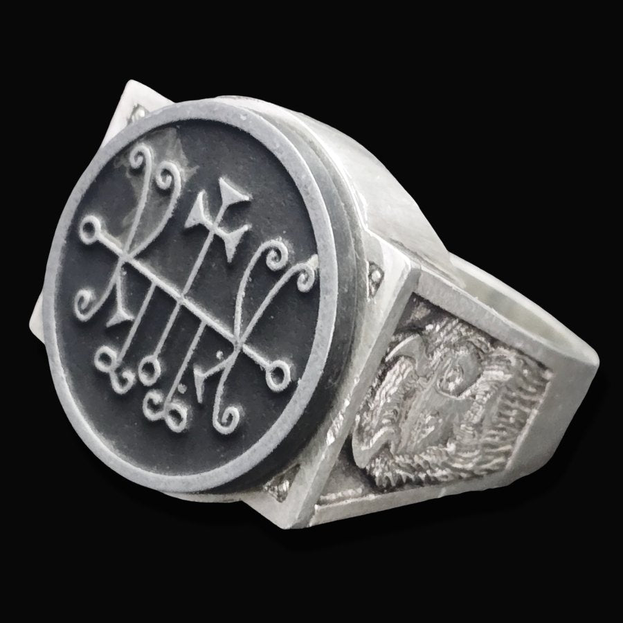 Demon Ring 35 MARQUIS MARCHOSIAS 72 Demons Lesser Key of Solomon Goetia In Silver 2.2 cm x 1.8 cm 18 Gr Art 1813 - Bricks Masons