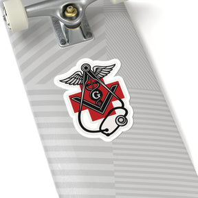 Master Mason Blue Lodge Sticker Decal - Kiss-Cut Red Medical Cross - Bricks Masons