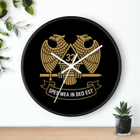 32nd Degree Scottish Rite Clock - Double Headed Eagle on Black Dial with Motto - Bricks Masons