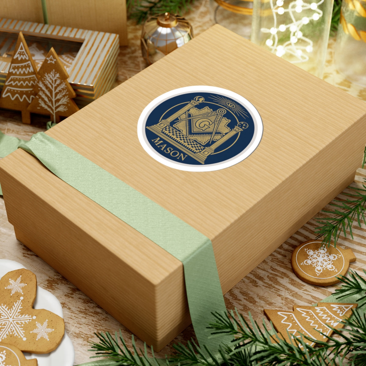 Master Mason Blue Lodge Sticker Decal - Kiss-Cut Blue & Gold With Pillars - Bricks Masons