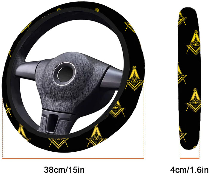 Master Mason Blue Lodge Steering Wheel Cover - White & Gold