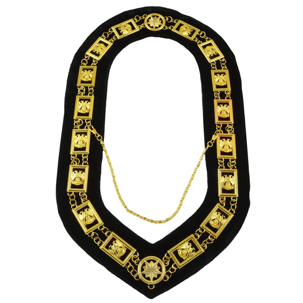 32nd Degree Scottish Rite Chain Collar - Gold Plated on Black Velvet