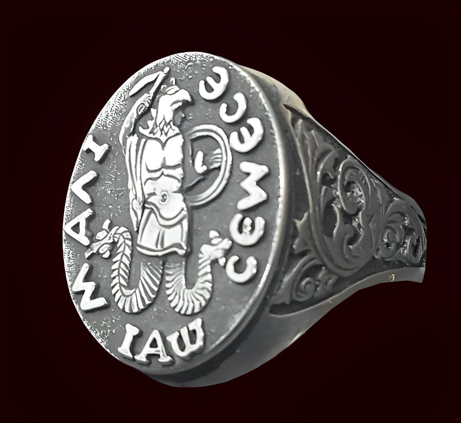 Templar Ring with Abraxas Seal in Silver 2.2 cm Art 274 - Bricks Masons