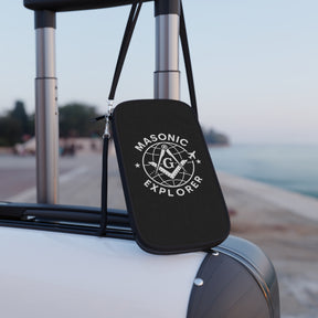 Master Mason Blue Lodge Passport Wallet - Black Masonic Explorer With Shoulder & Wrist Strap - Bricks Masons