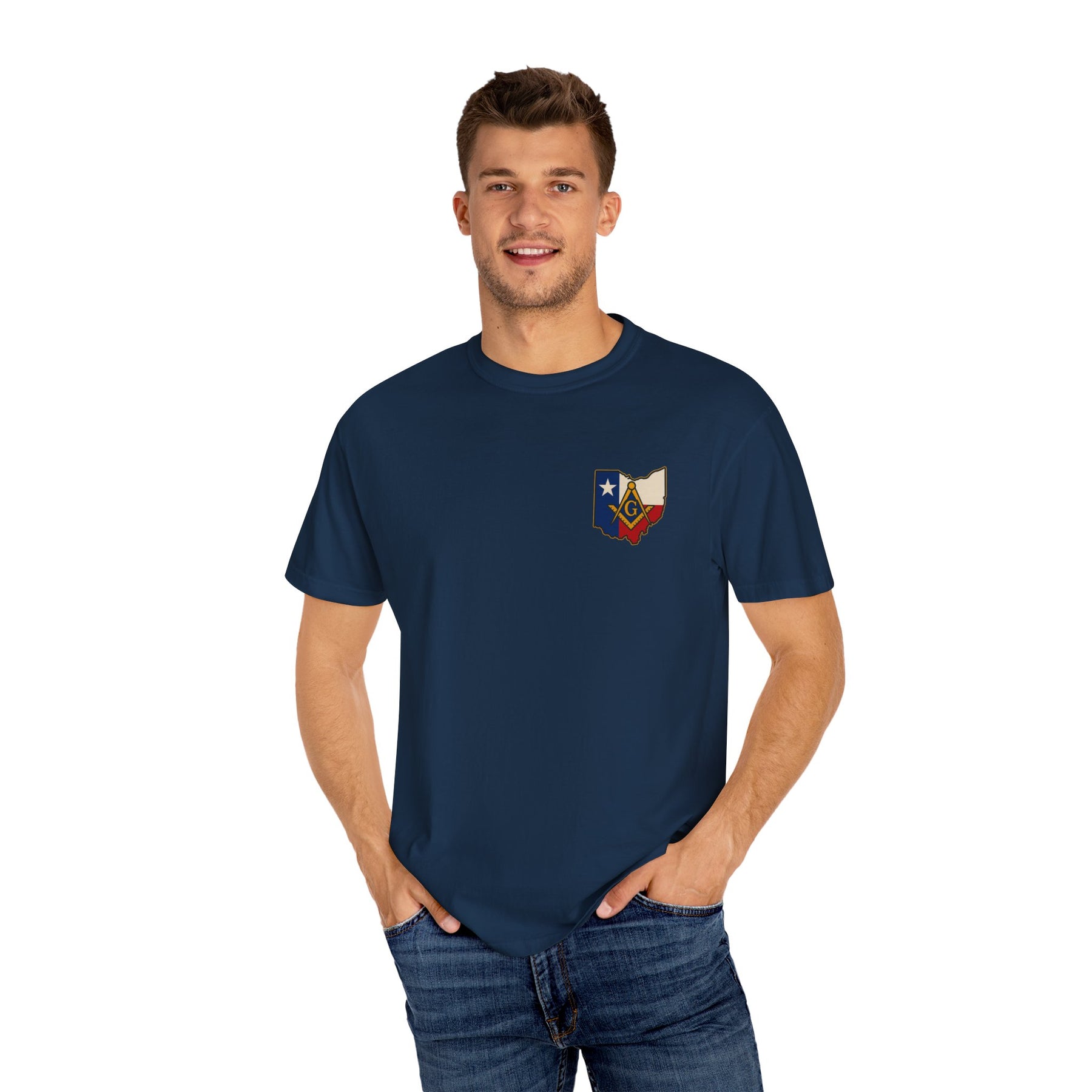 Master Mason Blue Lodge T-Shirt - Garment-Dyed Ohio Mason - Bricks Masons