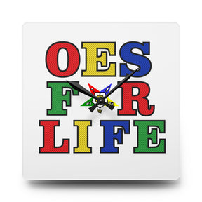 OES Clock - OES FOR LIFE with Star Emblem on Acrylic Square - Bricks Masons