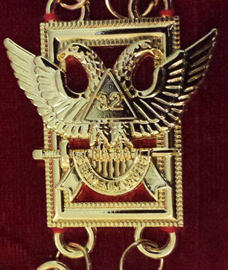 32nd Degree Scottish Rite Chain Collar - Wings Up Gold Plated - Bricks Masons