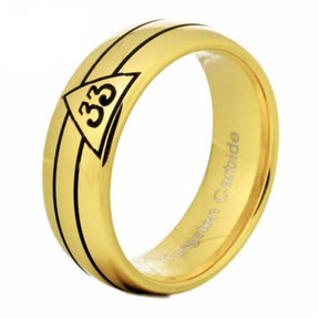 33rd Degree Scottish Rite Ring - Gold Rounded Tungsten Personalizable