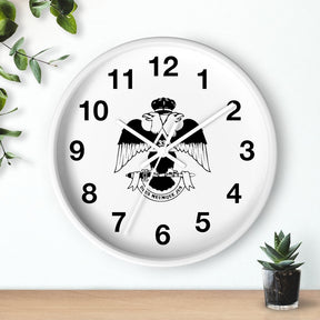 33rd Degree Scottish Rite Clock - Wings Down Wooden Frame - Bricks Masons