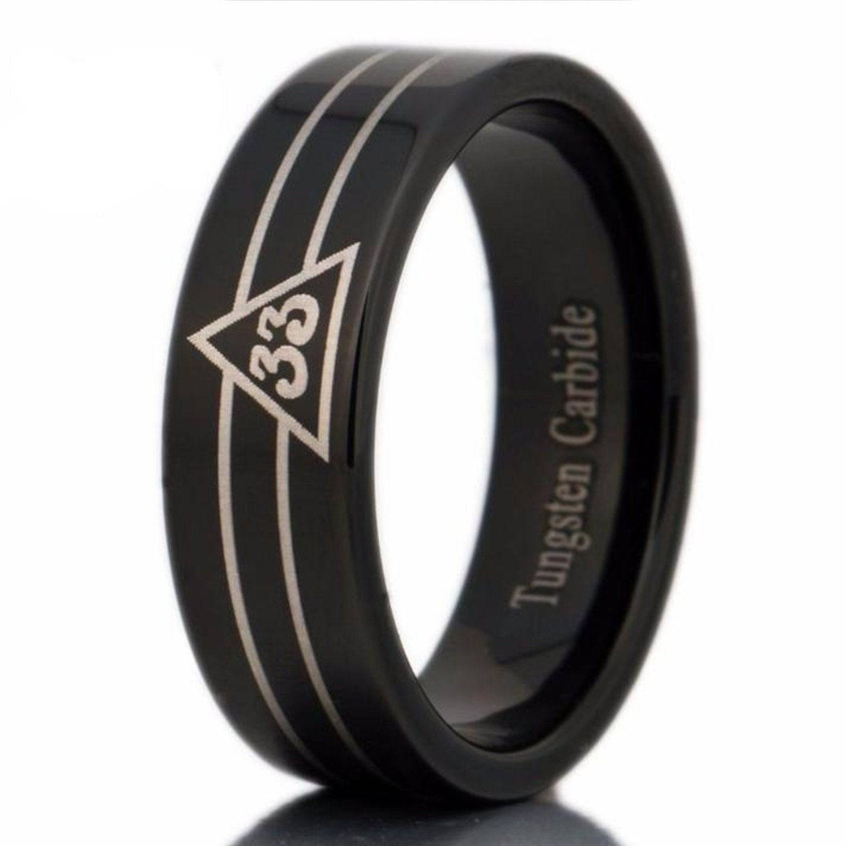 33rd Degree Scottish Rite Ring - Black Tungsten Personalizable