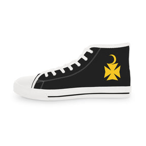 Knights of Constantinople Sneaker - High Top Black & White Golden Emblem - Bricks Masons